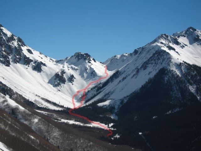 Looking up at Ophir Pass from the west side